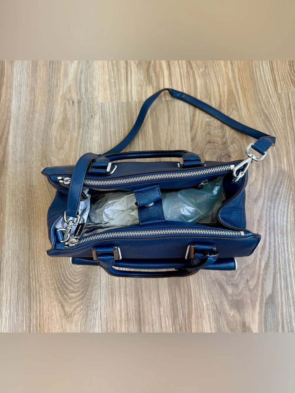 Michael Kors Audrey Large Navy Pebbled Leather Satchel Shoulder Bag